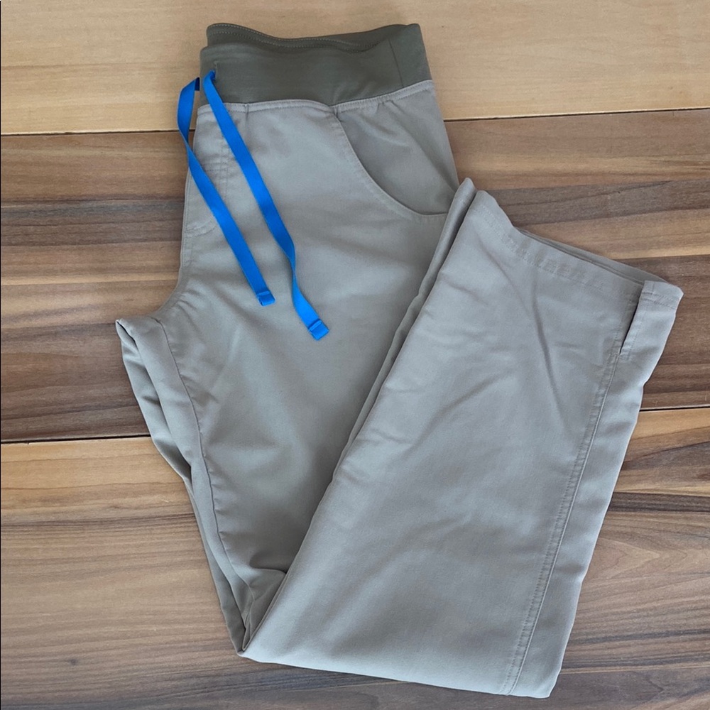 Khaki Figs Scrub Pants with Blue Drawstring